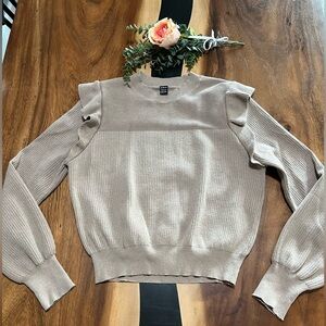 SHEIN Taupe Sweater with Ruffle Accents